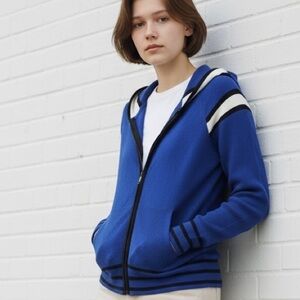 Bebe Sport Y2K Vintage Retro Blue and Black Rhinestone Hooded Striped Sweater